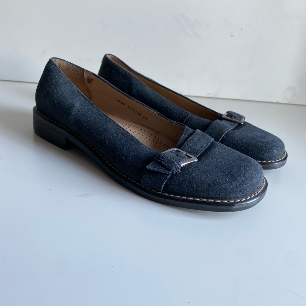 Women's Blue Suede Buckle Loafers 8W